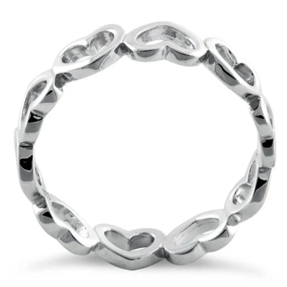 925 STERLING SILVER Hearts Eternity Band Ring Thumb Ring - Picture 15 of 16